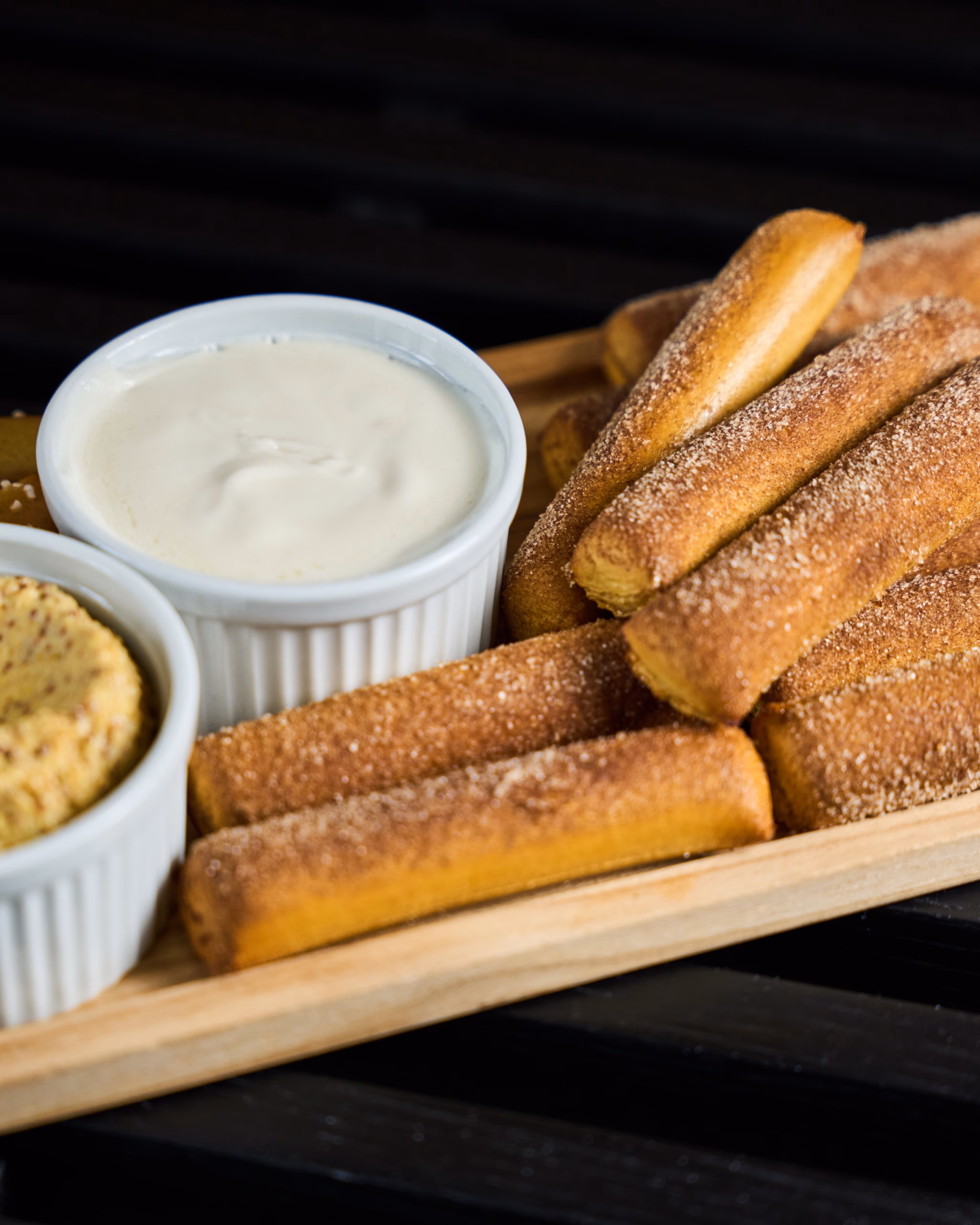 Pretzel and dipping sauce photography
