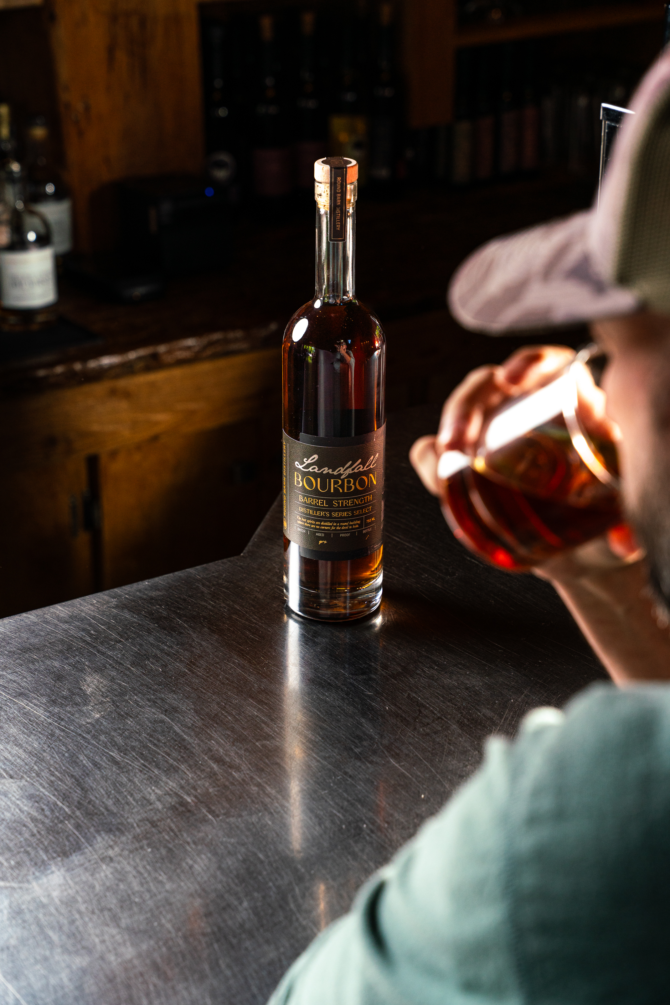 Bourbon bottle and tasting lifestyle photography