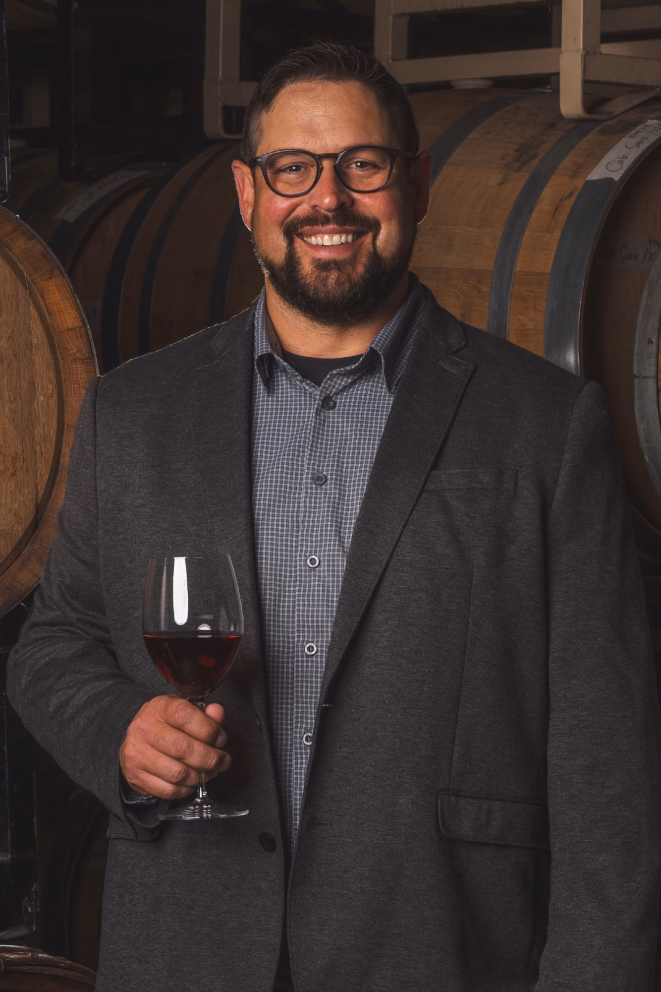 Matt, owner at Tabor Hill, photographed in the wine cellar